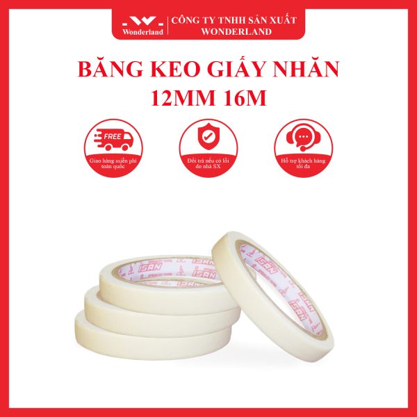 BĂNG KEO GIẤY NHĂN 12MM x 16M