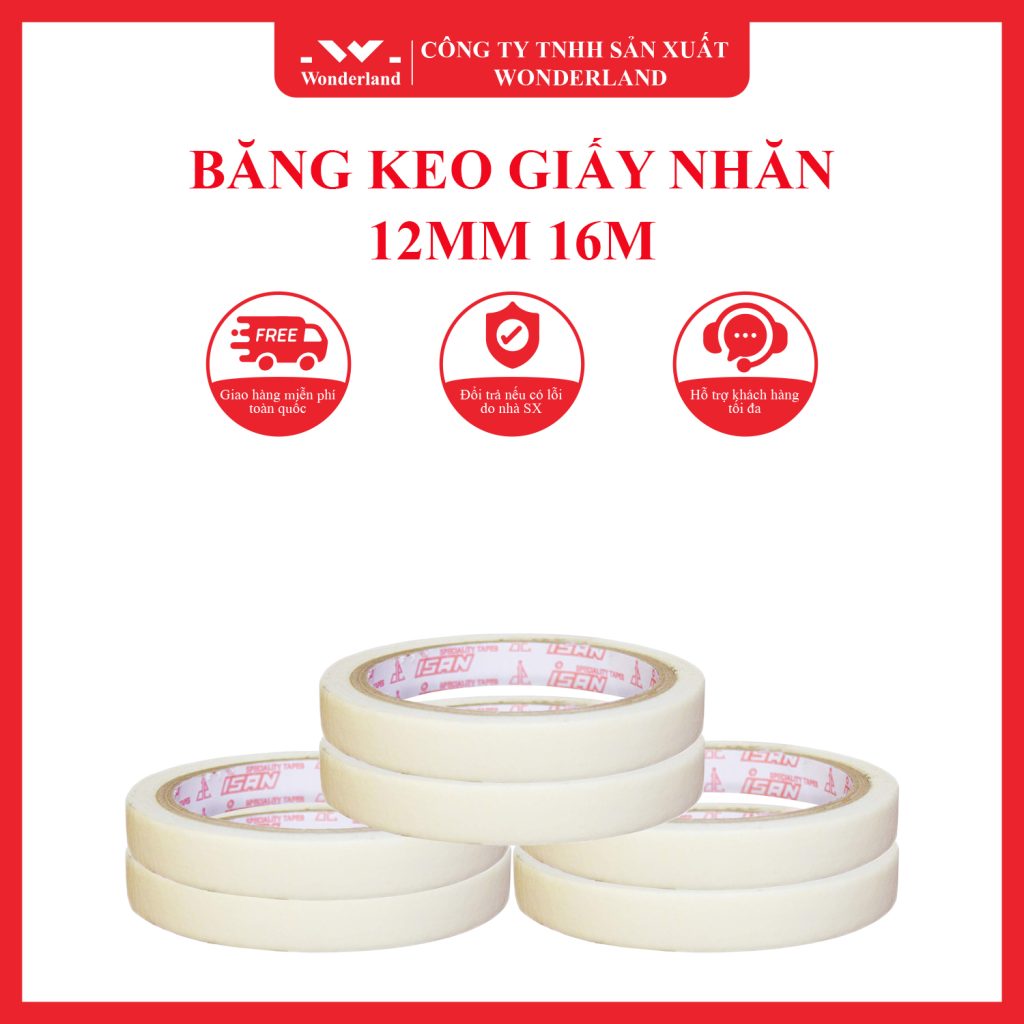 BĂNG KEO GIẤY NHĂN 12MM x 16M CÓ NHIỀU ỨNG DỤNG NỔI BẬT