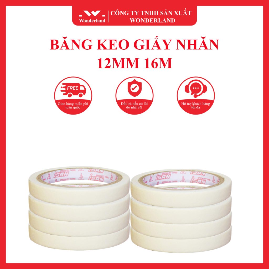 BĂNG KEO GIẤY NHĂN 12MM x 16M MANG NHIỀU ƯU ĐIỂM NỔI BẬT