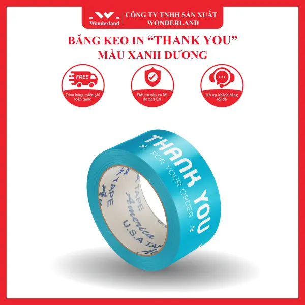 BĂNG KEO IN THANK YOU MÀU XANH DƯƠNG WONDERLAND