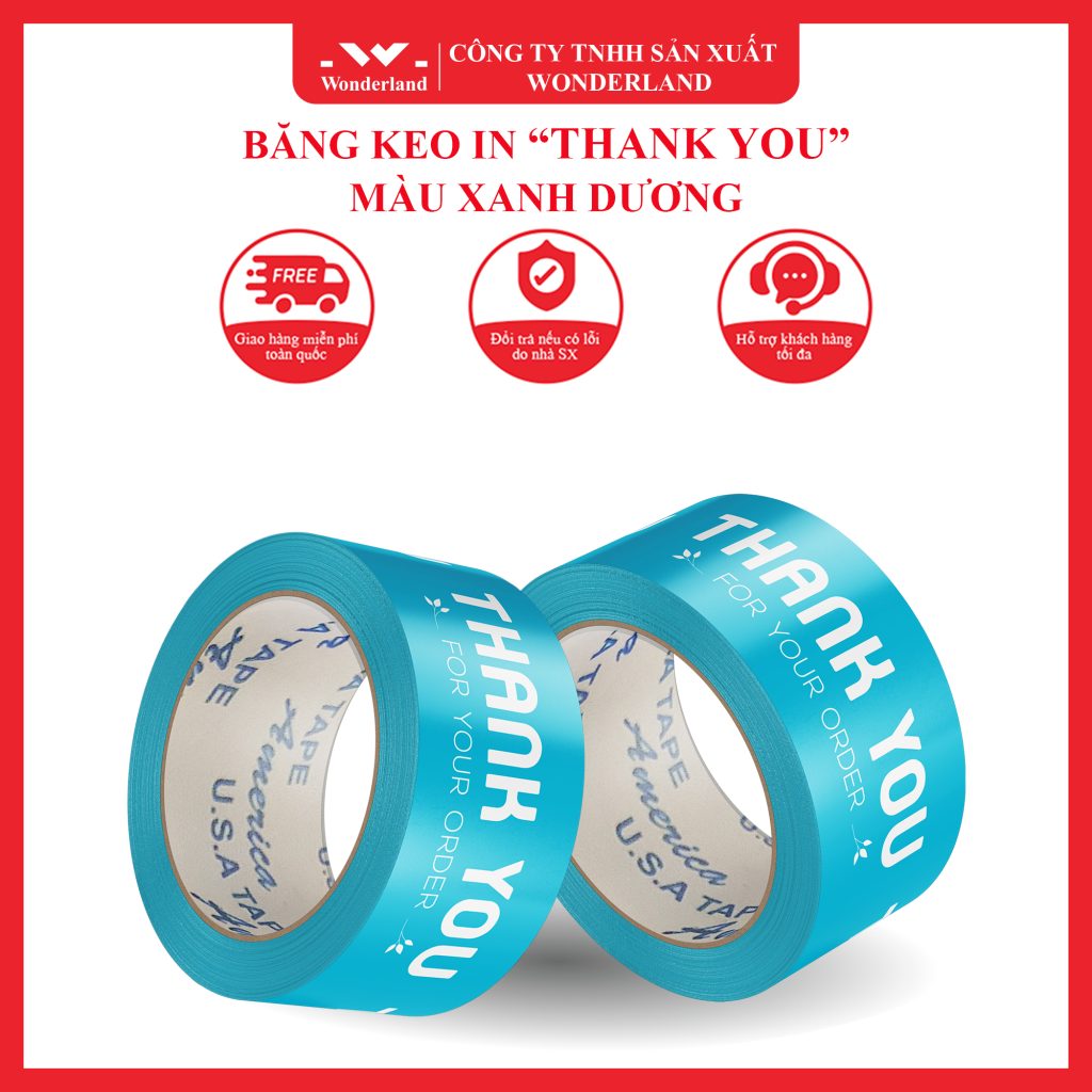 BĂNG KEO IN THANK YOU MÀU XANH DƯƠNG SIZE 48MM GIÁ SỈ TỐT NHẤT TẠI WONDERLAND
