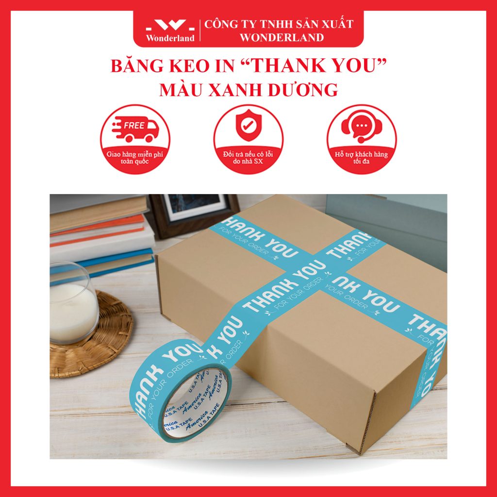 BĂNG KEO IN THANK YOU MÀU XANH DƯƠNG SIZE 48MM