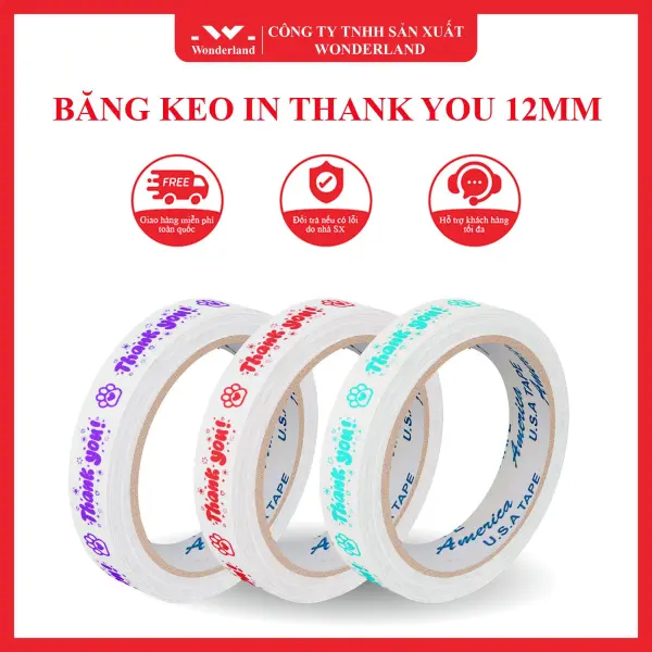 BĂNG KEO IN THANK YOU 12MM HÌNH CHÂN MÈO