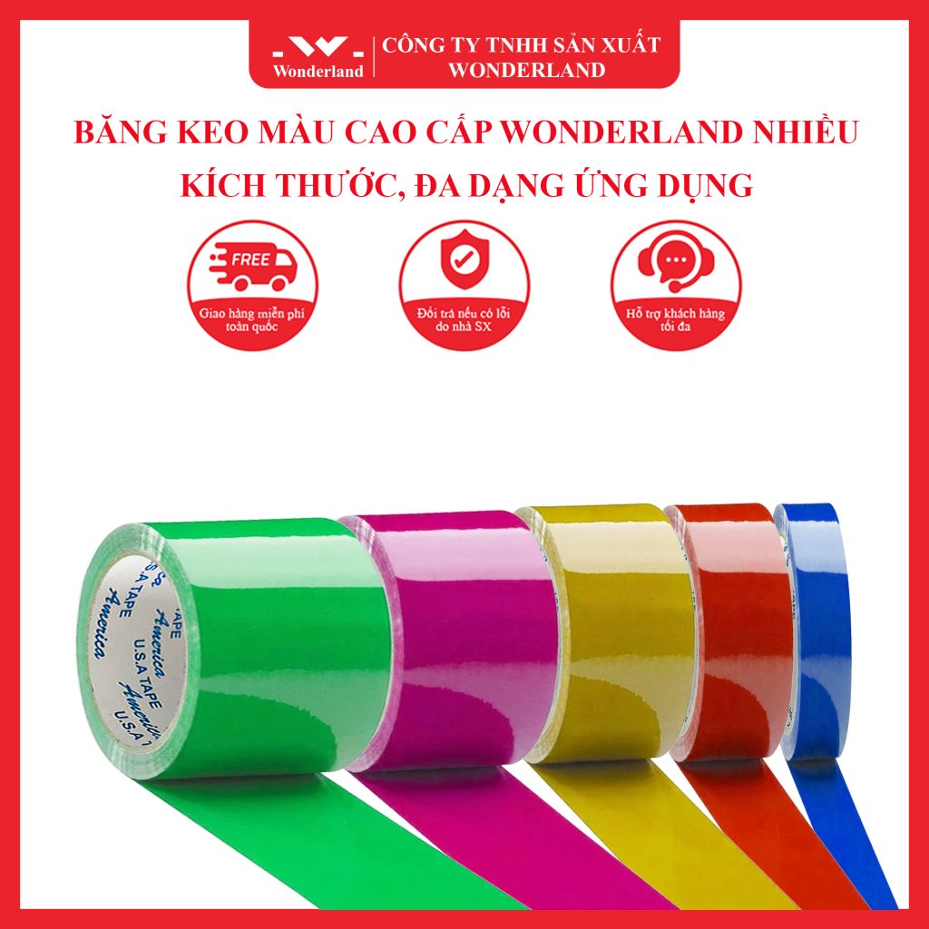 BĂNG KEO MÀU CAO CẤP WONDERLAND NHIỀU KÍCH THƯỚC, ĐA DẠNG ỨNG DỤNG
