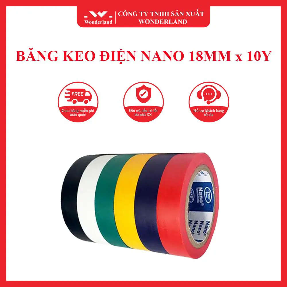 BĂNG KEO ĐIỆN NANO 18MM x 10Y CHẤT LƯỢNG CAO, NHIỀU MÀU SẮC TẠI WONDERLAND