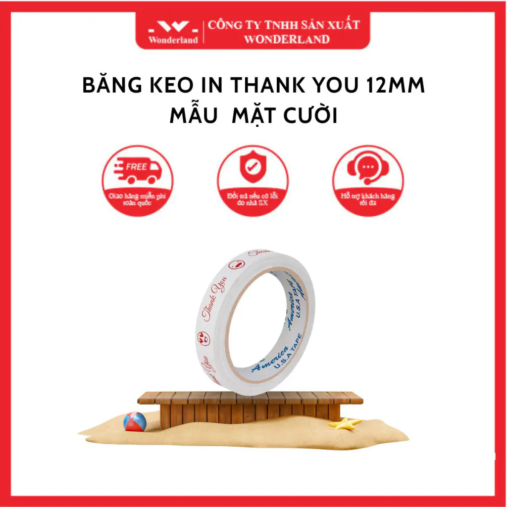 BĂNG KEO IN THANK YOU 12MM MẪU MẶT CƯỜI