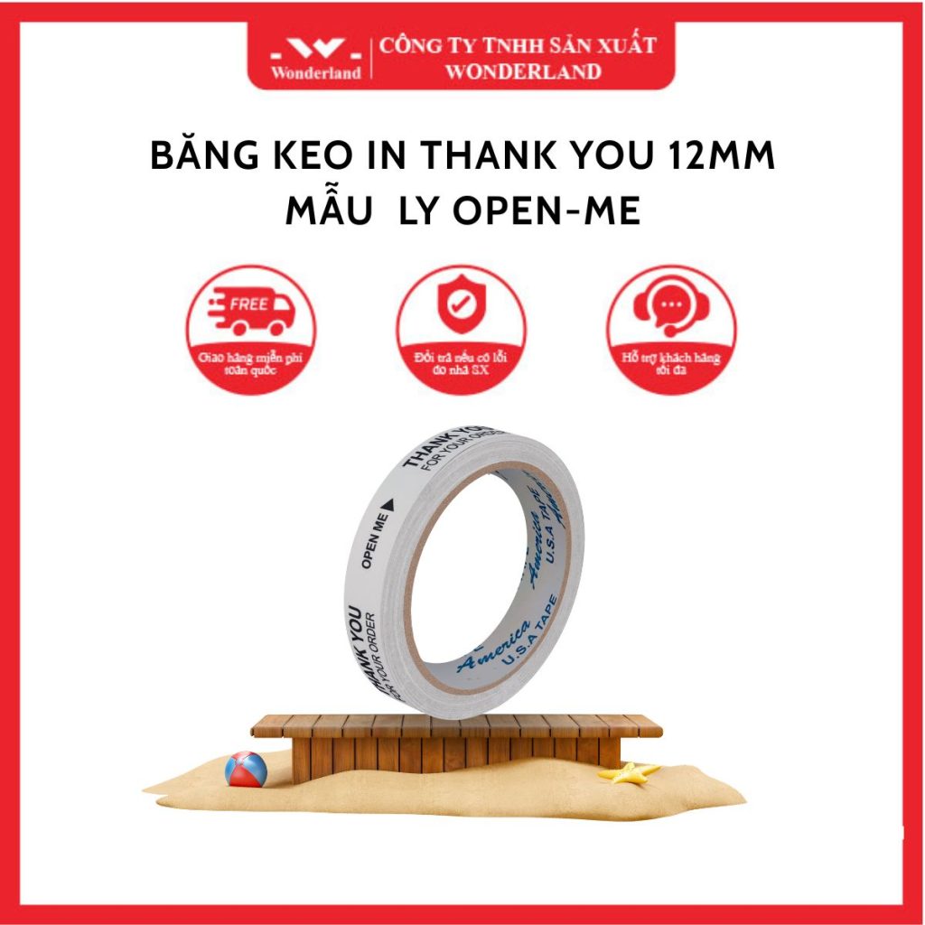 BĂNG KEO IN THANK YOU 12MM MẪU OPEN ME