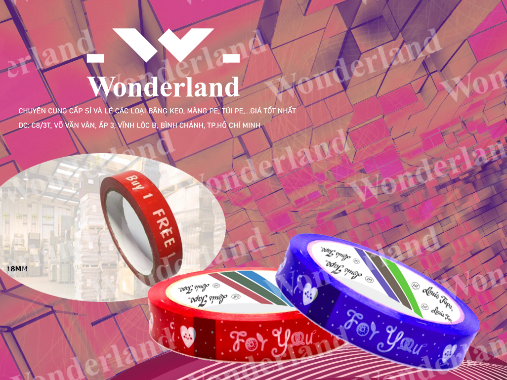 BĂNG KEO IN 18MM DÁN HỘP CHẤT LƯỢNG CAO WONDERLAND