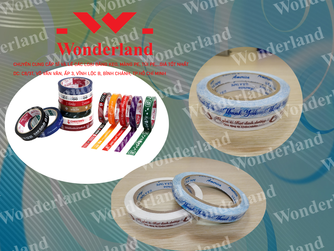 BĂNG KEO IN CHỮ SIZE DÁN LY WONDERLAND CHẤT LƯỢNG CAO