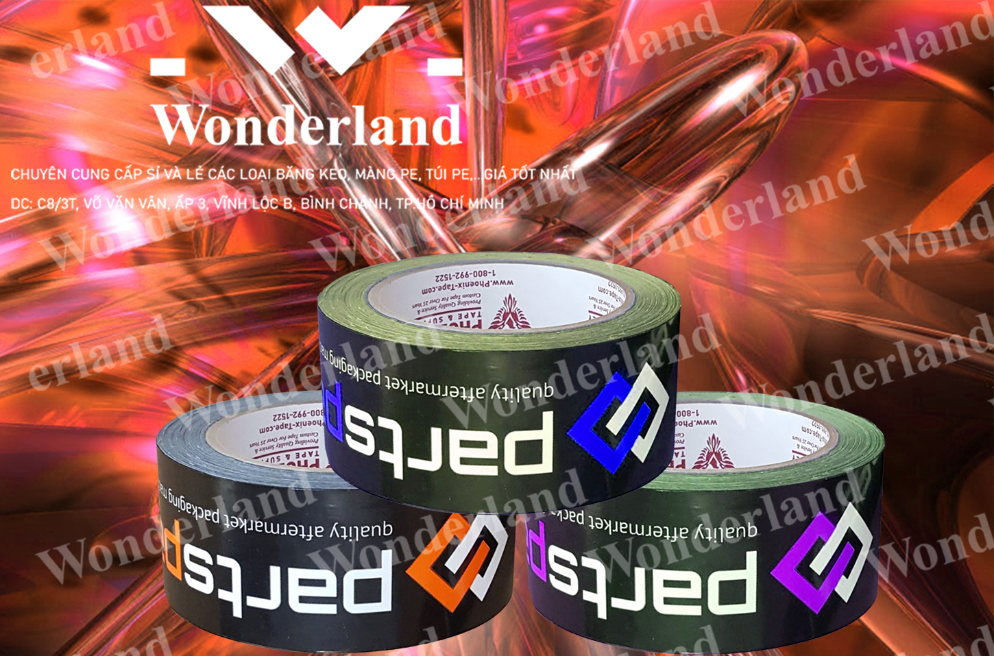 BĂNG KEO IN LOGO SIZE 54MM CHẤT LƯỢNG CAO WONDERLAND NHIỀU MÀU SẮC