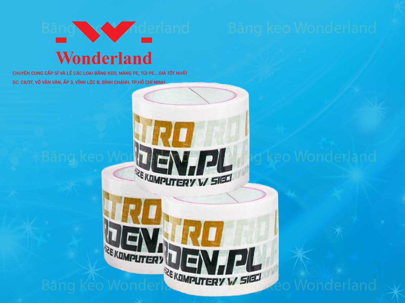 BĂNG KEO IN LOGO SIZE 59MM CHẤT LƯỢNG CAO WONDERLAND GIÁ SỈ TỐT NHẤT