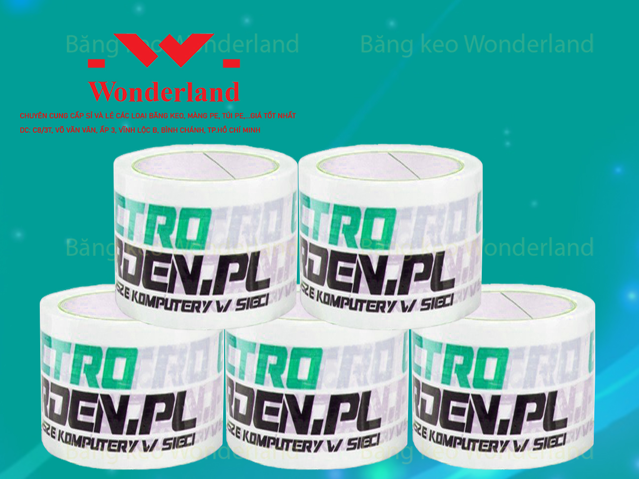 BĂNG KEO IN LOGO SIZE 63MM CHẤT LƯỢNG CAO WONDERLAND GIÁ SỈ TỐT NHẤT