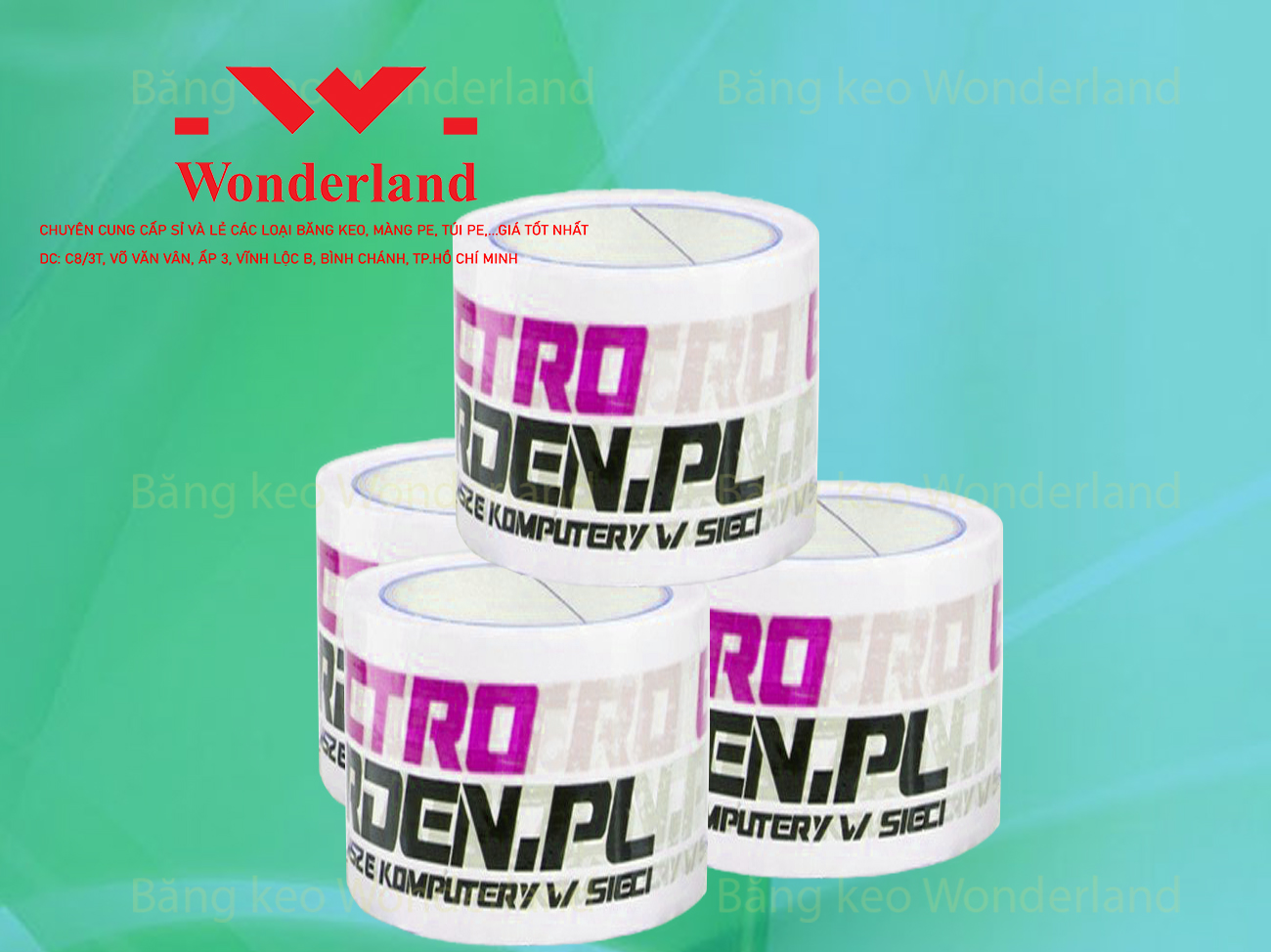 BĂNG KEO IN LOGO SIZE 65MM CHẤT LƯỢNG CAO WONDERLAND GIÁ SỈ TỐT NHẤT