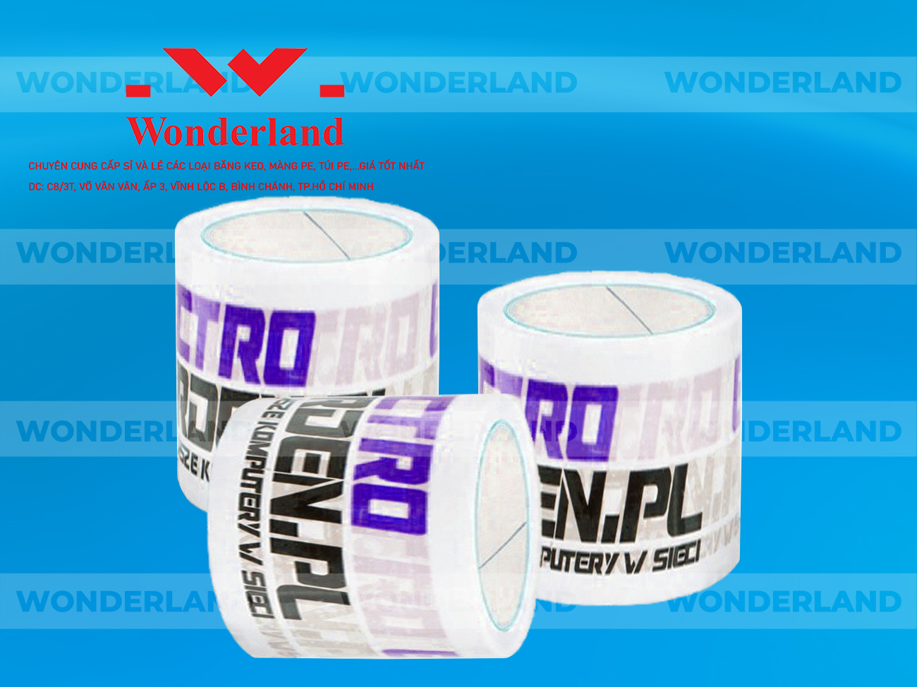 BĂNG KEO IN LOGO SIZE 69MM CHẤT LƯỢNG CAO WONDERLAND GIÁ SỈ TỐT NHẤT