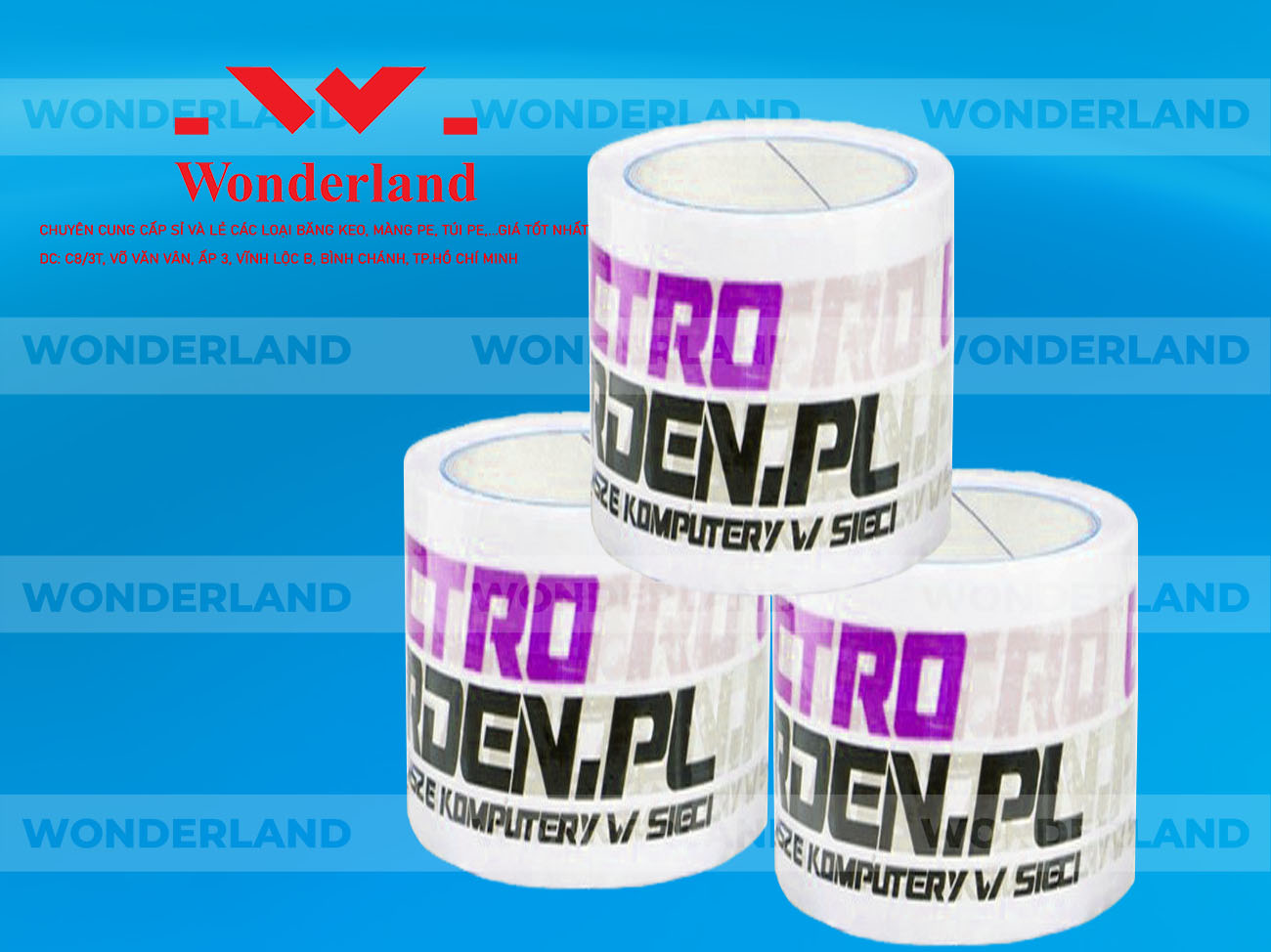 BĂNG KEO IN LOGO SIZE 71MM CHẤT LƯỢNG CAO WONDERLAND GIÁ SỈ TỐT NHẤT