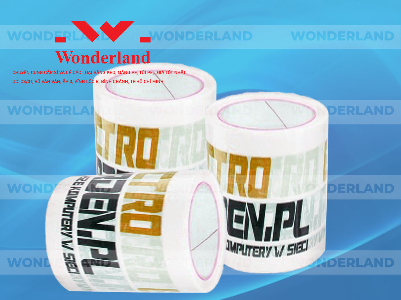 BĂNG KEO IN LOGO SIZE 75MM CHẤT LƯỢNG CAO WONDERLAND GIÁ SỈ TỐT NHẤT