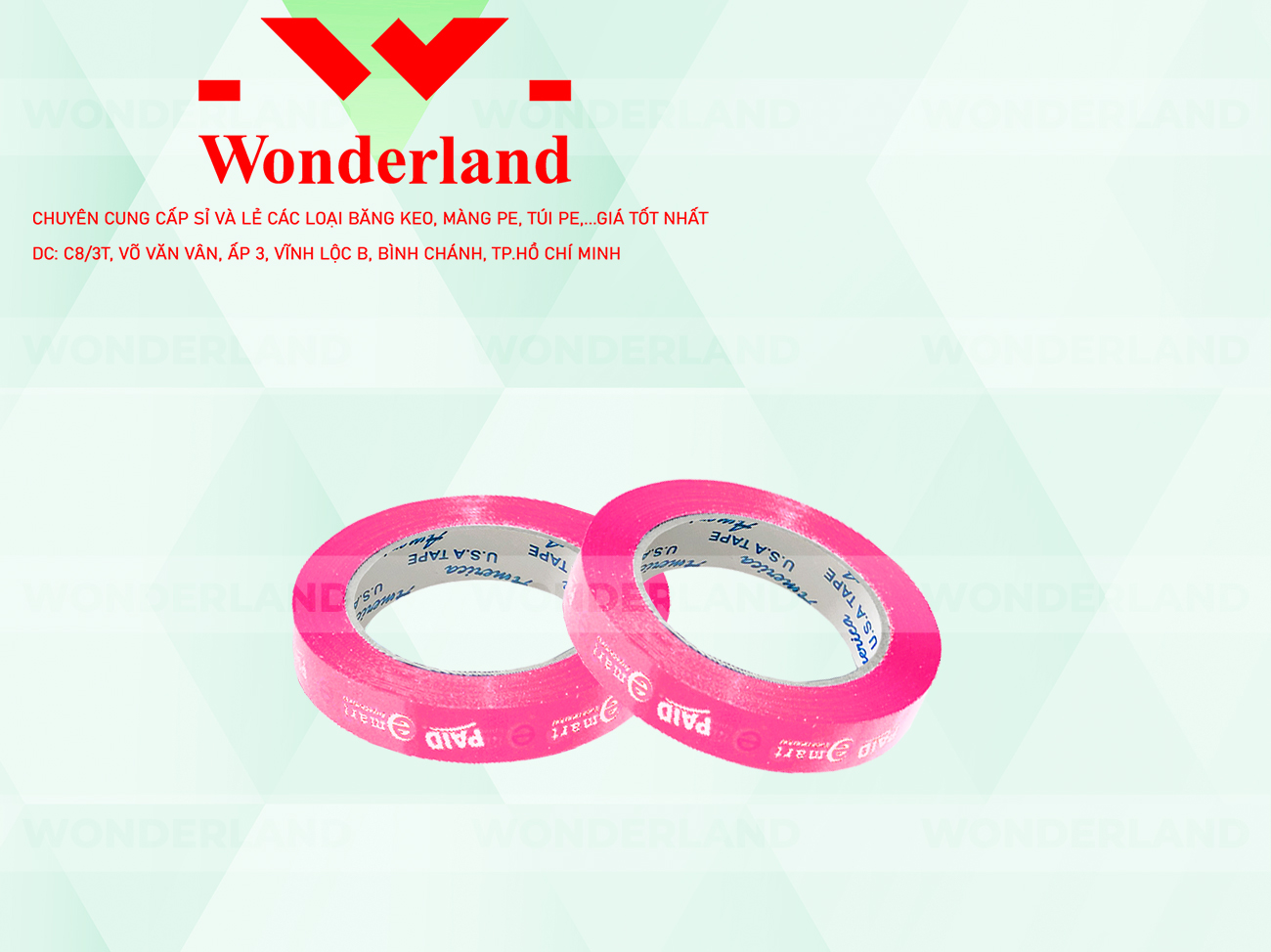 BĂNG KEO IN THEO YÊU CẦU DÁN LY 12MM NỀN HỒNG IN MÀU TRẮNG SỮA (MẪU 01) CHẤT LƯỢNG TẠI WONDERLAND