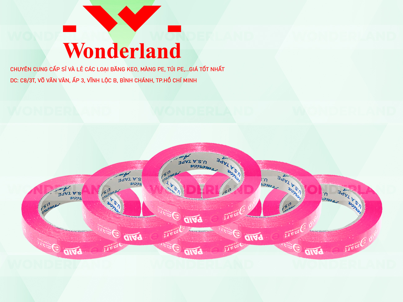 BĂNG KEO IN THEO YÊU CẦU DÁN LY 12MM NỀN HỒNG IN MÀU TRẮNG SỮA (MẪU 01) GIÁ TỐT NHẤT TẠI WONDERLAND