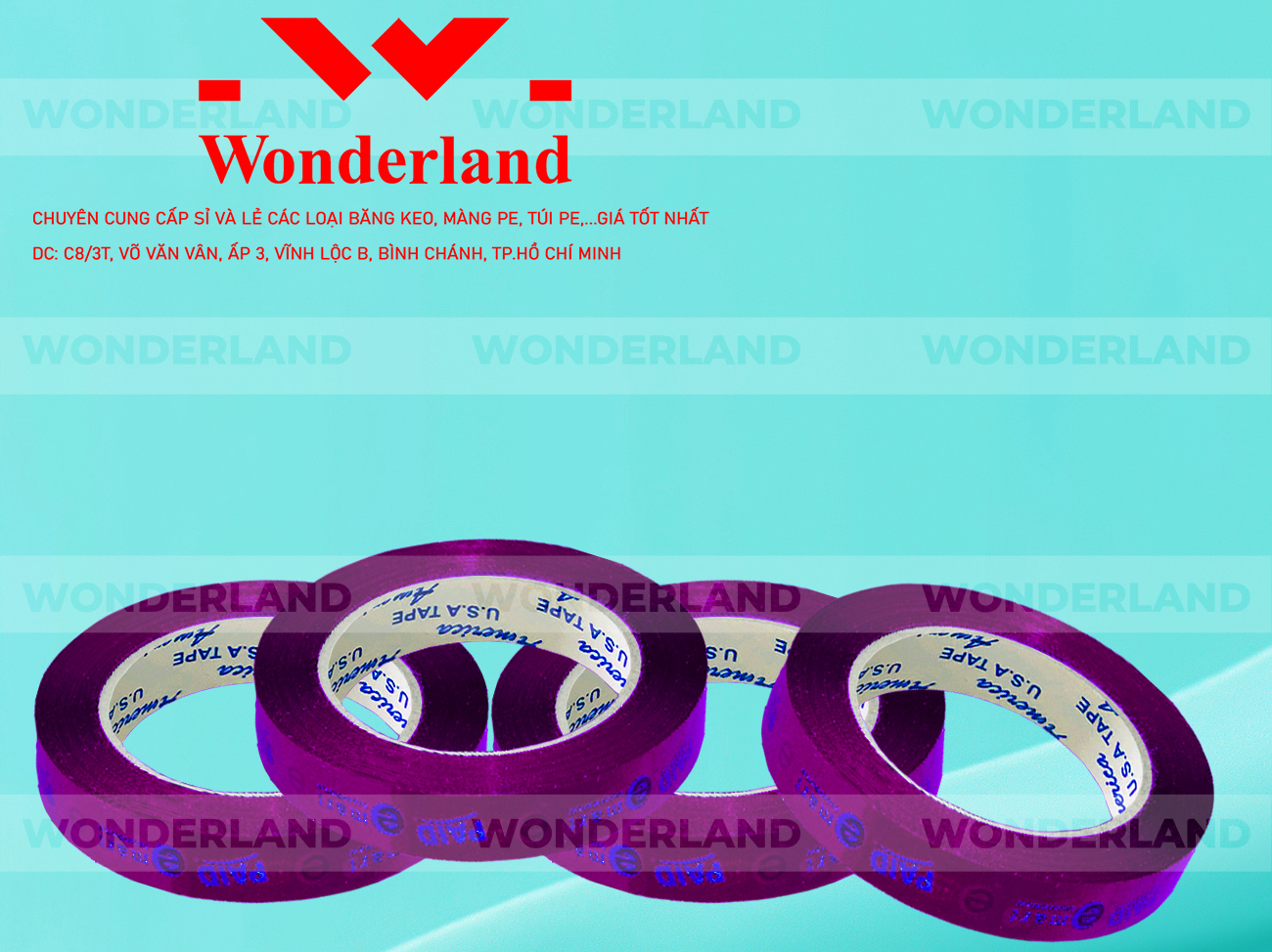 BĂNG KEO IN THEO YÊU CẦU DÁN LY NỀN TÍM ĐẬM IN MÀU XANH DƯƠNG (MẪU 01) CHẤT LƯỢNG TẠI WONDERLAND