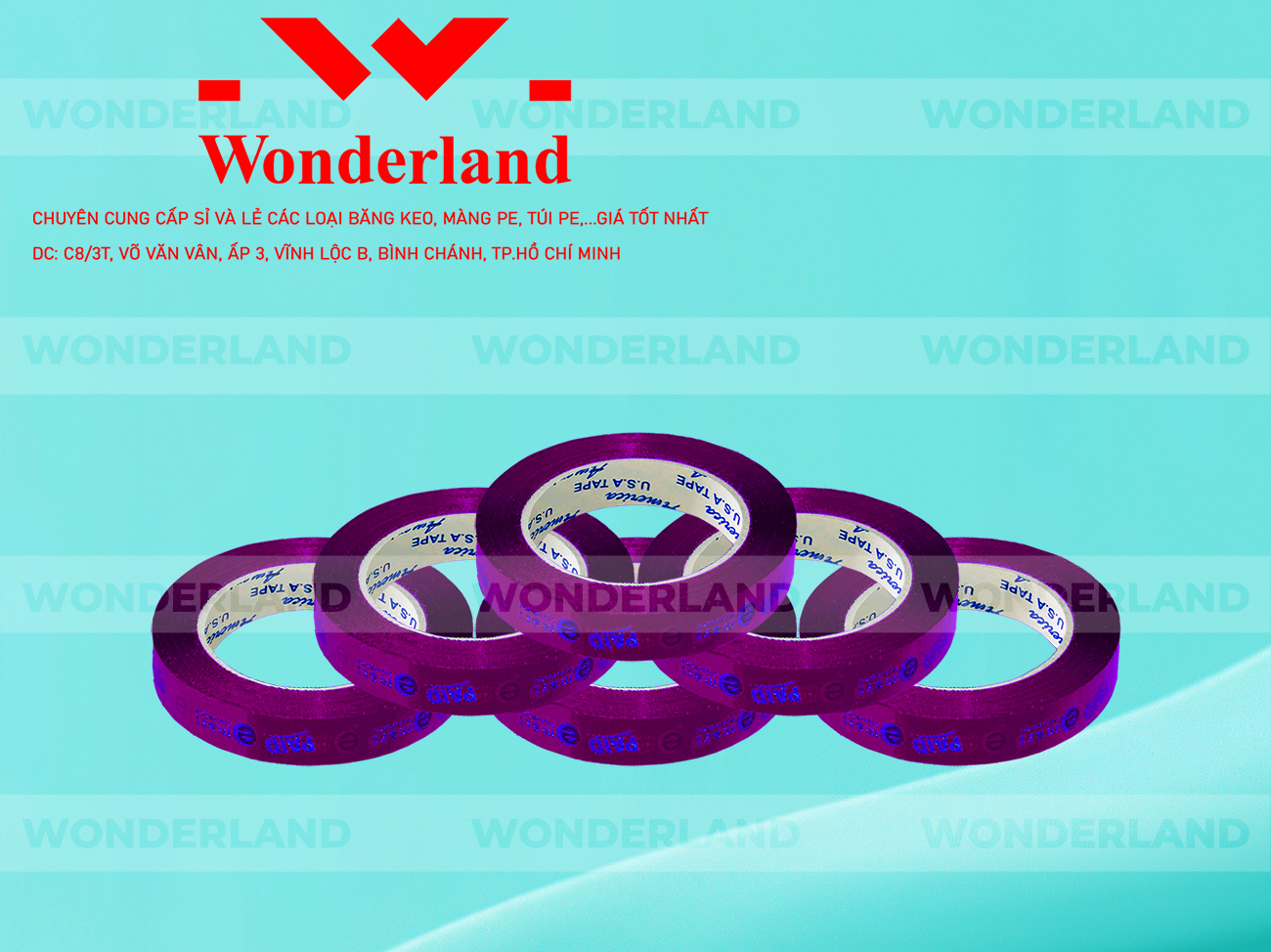 BĂNG KEO IN THEO YÊU CẦU DÁN LY NỀN TÍM ĐẬM IN MÀU XANH DƯƠNG (MẪU 01) GIÁ TỐT NHẤT TẠI WONDERLAND