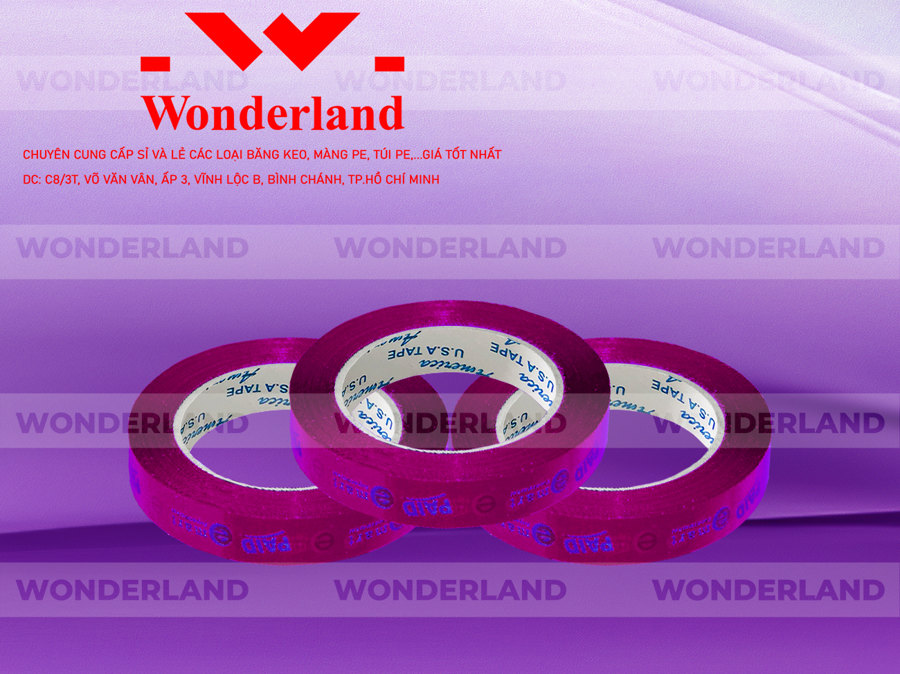 BĂNG KEO IN THEO YÊU CẦU DÁN LY 12MM NỀN TÍM HỒNG IN MÀU XANH DƯƠNG (MẪU 01) GIÁ TỐT NHẤT TẠI WONDERLAND